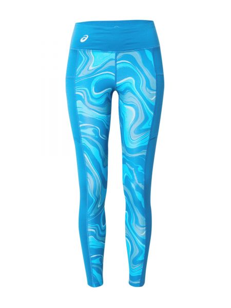 Teplákové nohavice skinny fit s potlačou z polyesteru Asics - modrá