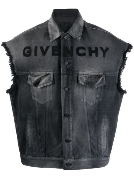 Vesta denim cu imagine Givenchy negru