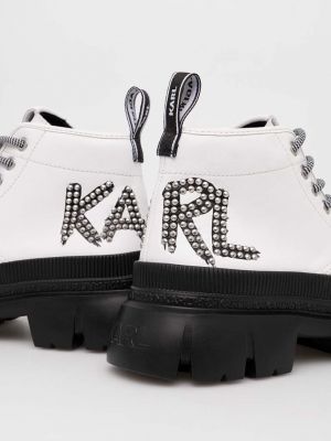 Kožené kotníkové boty na platformě Karl Lagerfeld bílé