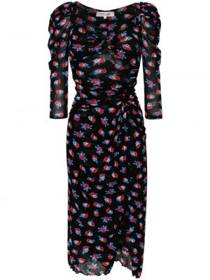 Sukienka midi w kwiatki z nadrukiem Dvf Diane Von Furstenberg czarna
