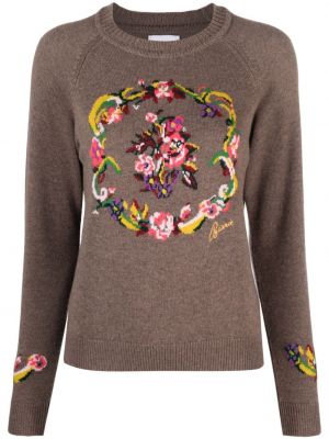 Sweter z kaszmiru w kwiatki Barrie brązowy