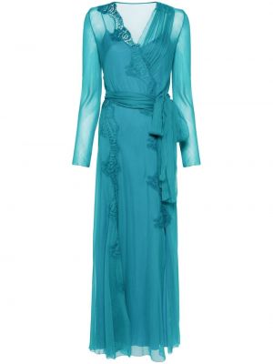 Sukienka wieczorowa szyfonowa koronkowa Alberta Ferretti niebieska