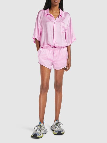 Pantalones cortos de seda de tejido jacquard Balenciaga rosa