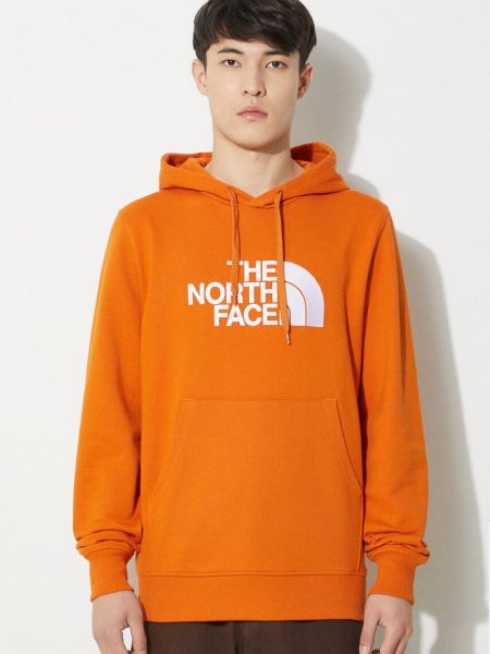 Pulover din bumbac cu glugă The North Face portocaliu