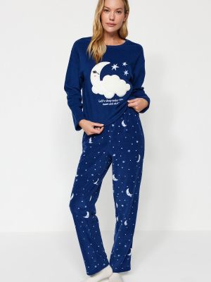 Dzianinowa piżama polarowa Trendyol niebieska