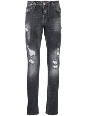 Stripete slank stretch jeans Philipp Plein grå