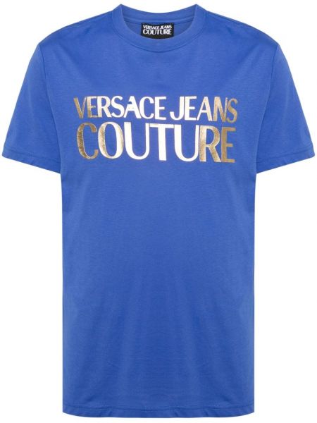 Pamut póló Versace Jeans Couture kék