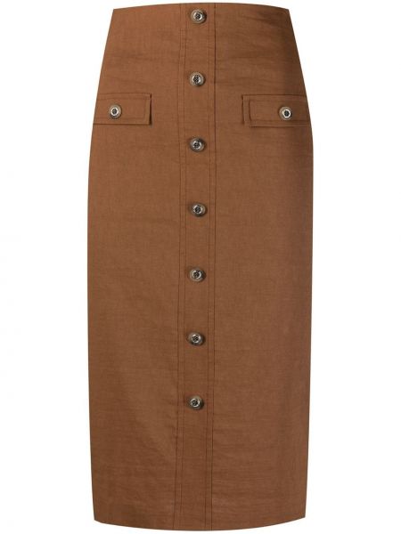 Falda de tubo ajustada con botones Pinko marrón