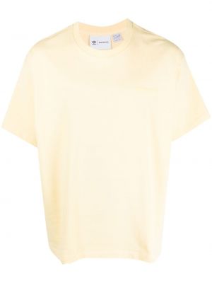 Памучна тениска бродирана Adidas жълто