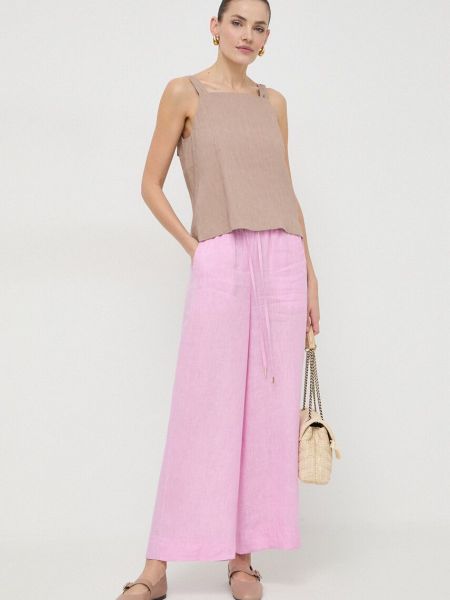 Lanene hlače visoki struk Marella ružičasta