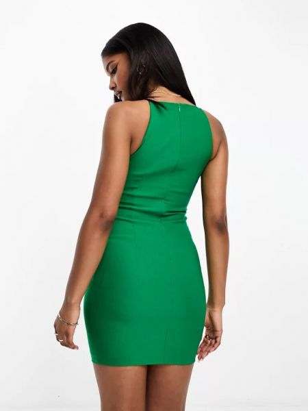 Платье мини без рукавов с высоким воротником Vesper зеленое