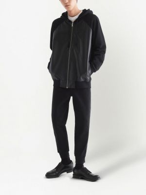 Leder hoodie mit reißverschluss Prada schwarz