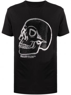 Βαμβακερή μπλούζα με πετραδάκια Philipp Plein μαύρο