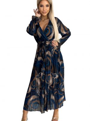 Sukienka długa szyfonowa z długim rękawem plisowana Numoco
