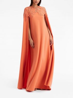 Jedwabna sukienka wieczorowa w kwiatki koronkowa Oscar De La Renta pomarańczowa
