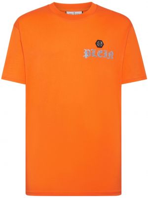 Krištáľové bavlnené tričko s potlačou Philipp Plein oranžová