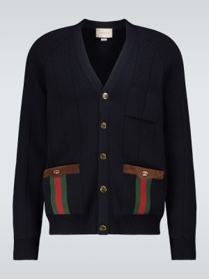 Woll strickjacke mit v-ausschnitt Gucci blau
