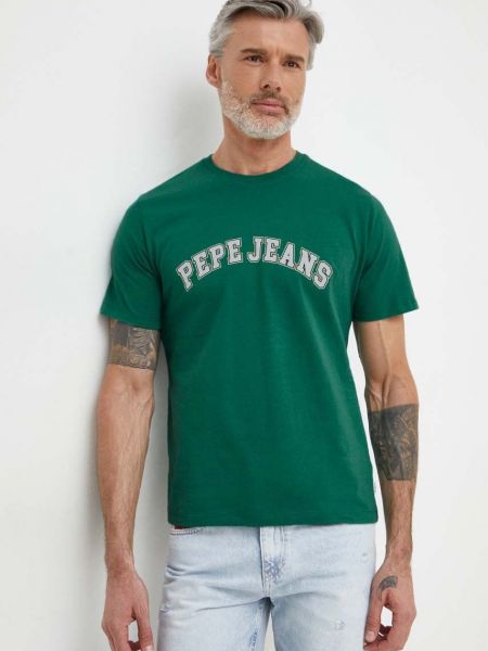 Памучна тениска с дълъг ръкав с принт Pepe Jeans зелено