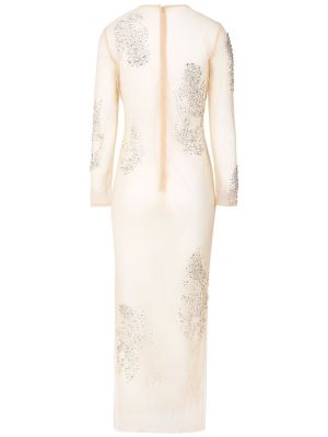 Sukienka midi z długim rękawem tiulowa z kryształkami Des Phemmes