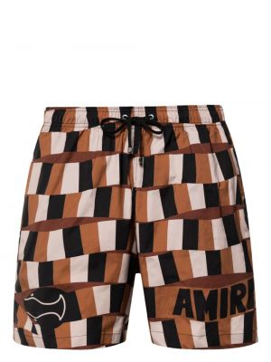 Shorts à carreaux à imprimé Amiri marron