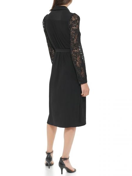 Кружевное длинное платье с длинным рукавом из джерси Tommy Hilfiger черное
