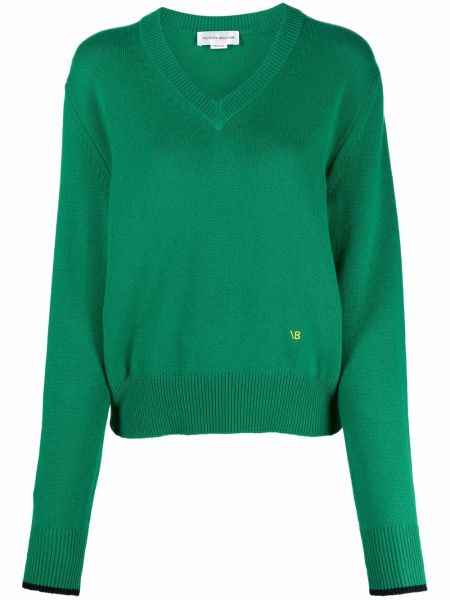 Кашемировый пуловер с вышивкой Victoria Beckham, зеленый