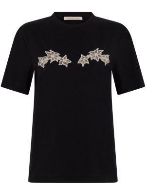 Květinové bavlněné tričko z nylonu Christopher Kane - černá