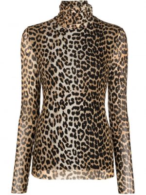 Mesh leopard trykt topp Ganni