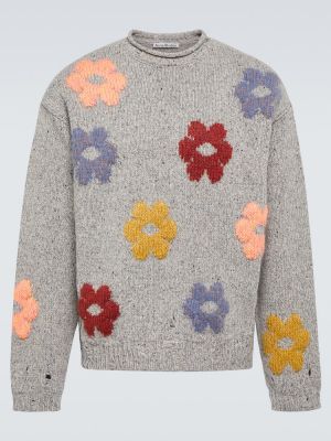 Вълнен пуловер на цветя Acne Studios сиво