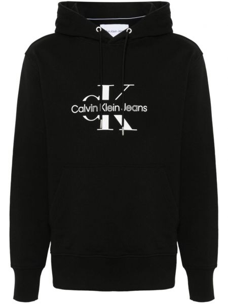 Pamučna hoodie s kapuljačom s printom Calvin Klein crna