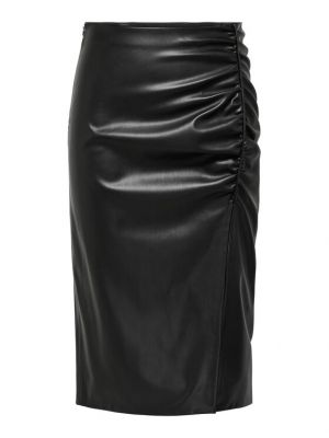 Slim fit priliehavá midi sukňa z ekologickej kože Only čierna
