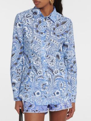Camisa de seda de algodón con estampado de cachemira Etro azul