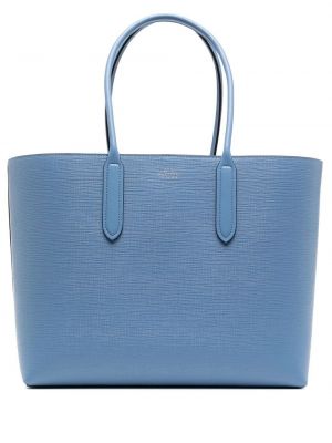 Leder shopper handtasche mit print Smythson blau