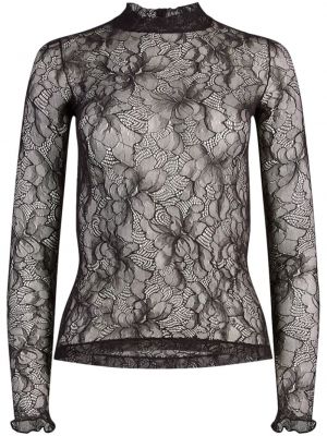 Φλοράλ μπλούζα με δαντέλα Nina Ricci μαύρο