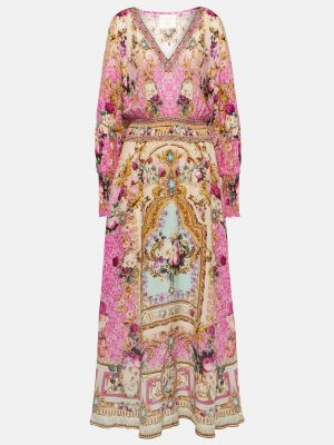 Шелковое длинное платье в цветочек с принтом Camilla
