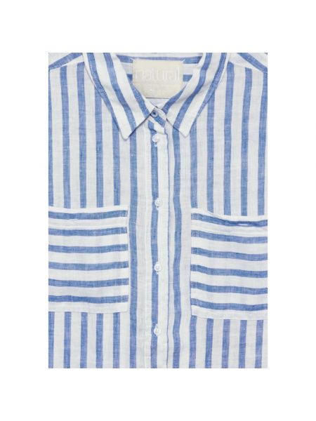 Camisa con botones de lino a rayas Street One azul