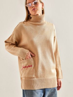 Džemperis ar augstu apkakli ar izšuvumiem ar kabatām Bianco Lucci