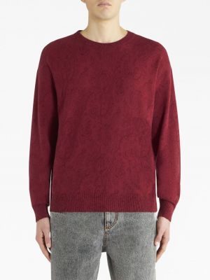 Haftowany sweter wełniany Etro czerwony