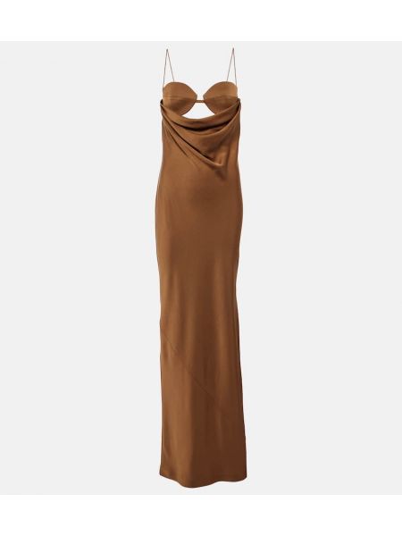 Draperet satin maxi kjole Alex Perry brun