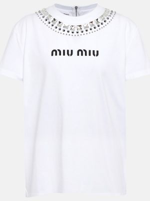 Хлопковая футболка Miu Miu, белая