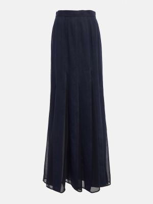 Hodvábna ľanová dlhá sukňa Max Mara modrá