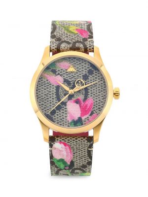 Часы G-Timeless Pink Blooms с золотым PVD-покрытием и канвасовым ремешком GG Supreme Gucci розовый