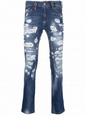 Tinklinės skinny fit džinsai su įbrėžimais Philipp Plein mėlyna