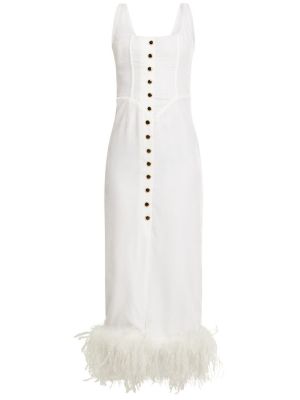 Midi haljina od samta sa perjem Alessandra Rich bijela