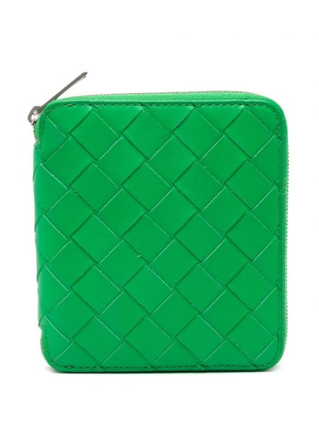 Kožená peněženka na zip Bottega Veneta zelená