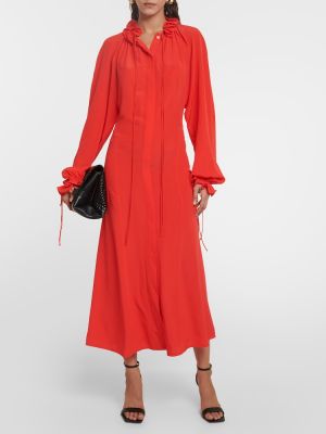 Svilena midi obleka iz šifona Victoria Beckham rdeča