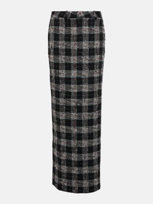 Kockovaná vlnená dlhá sukňa Alessandra Rich čierna