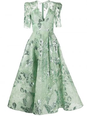 Zelené tylové květinové koktejlové šaty Elie Saab