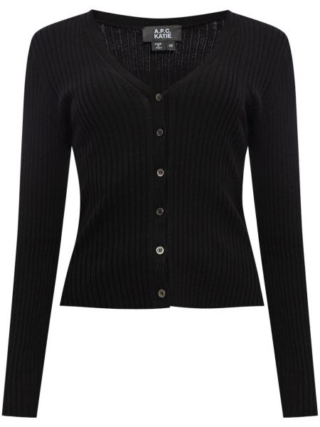 Cardigan long en coton à col v A.p.c. noir