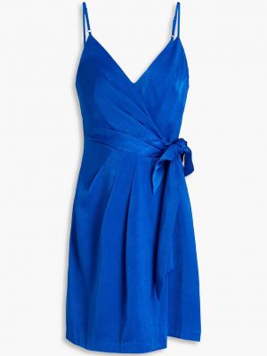 Плиссированное атласное платье мини Aidan Mattox синее